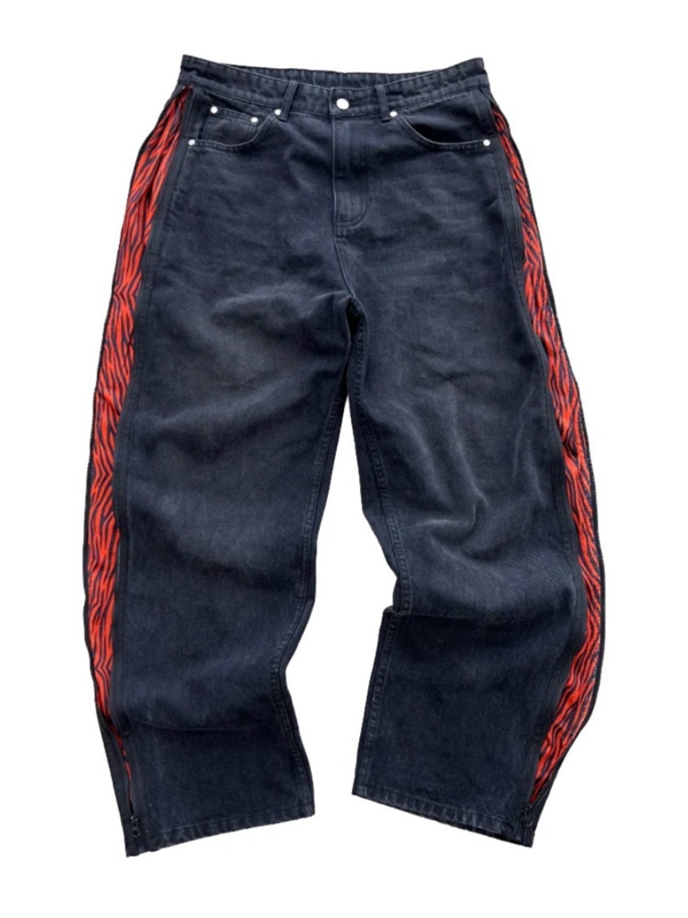 Relaxed Black Jeans with Red Side Stripe